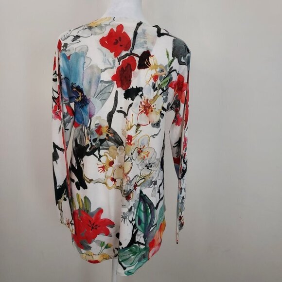 Soft Surroundings Fiore Floral Watercolor V-Neck Tunic Top - Picture 4 of 8